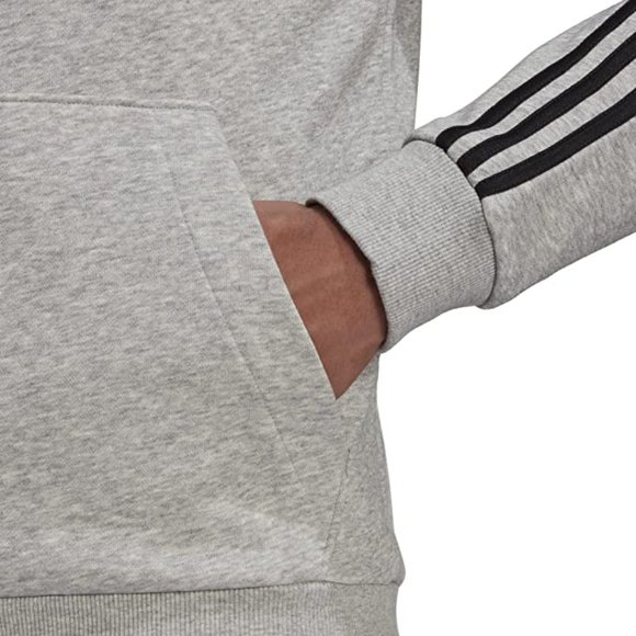 🆕adidas Men's Essentials 3-Stripes French Terry Hoodie, SM-Medium Grey H/Black - Picture 4 of 6